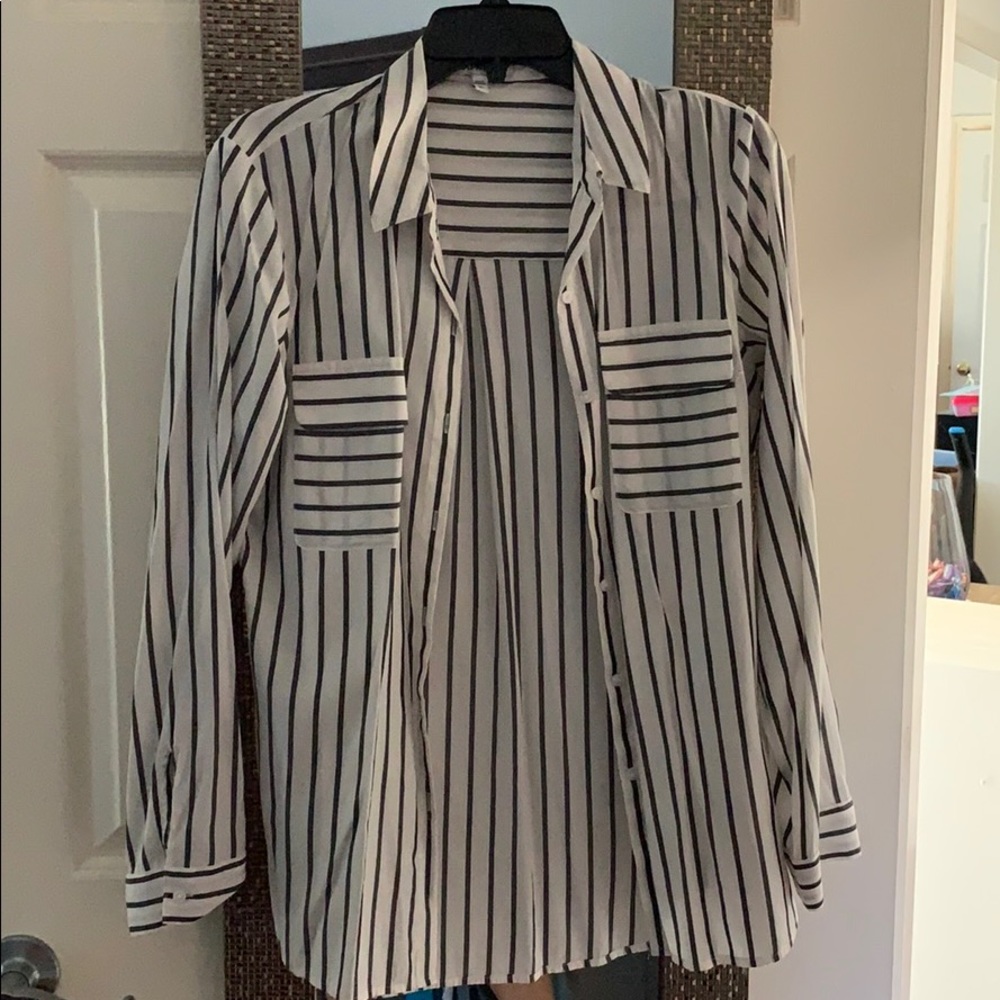 White and Gray striped Button Down Shirt